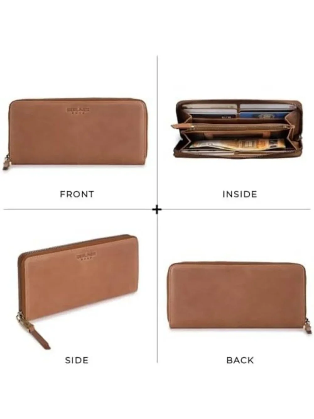 Genuine Leather Zip Wallet for Women, Stylish Brown Palma Design, Gift-Ready